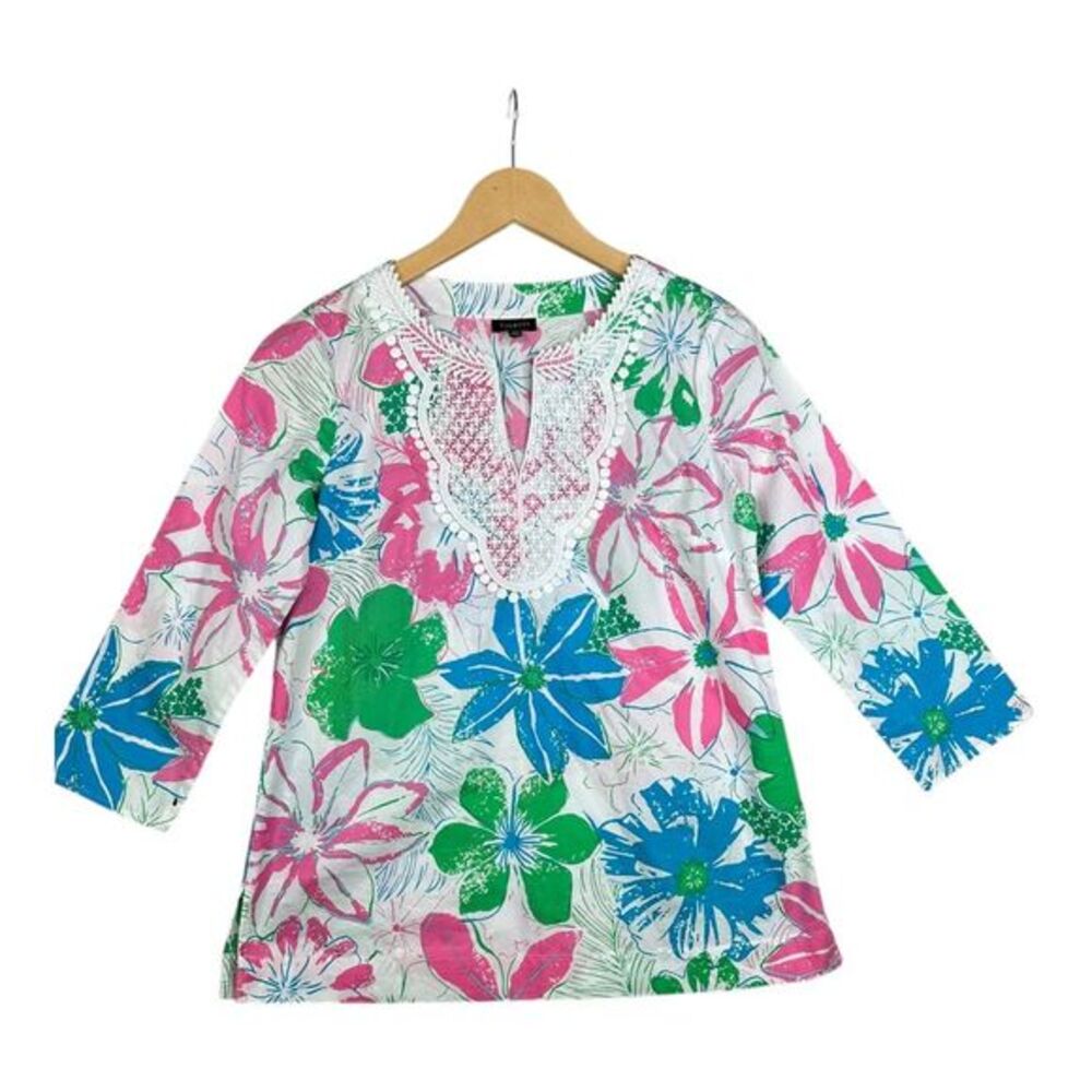 Talbots Floral Print 3/4 Sleeve Popover V-Neck Top size XS Multicolor